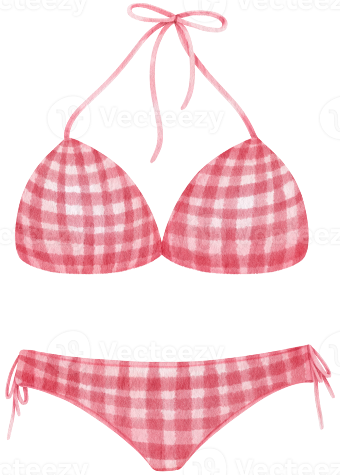 rosa kariertes muster zweiteilige bikini-badeanzüge aquarellart für dekoratives element png