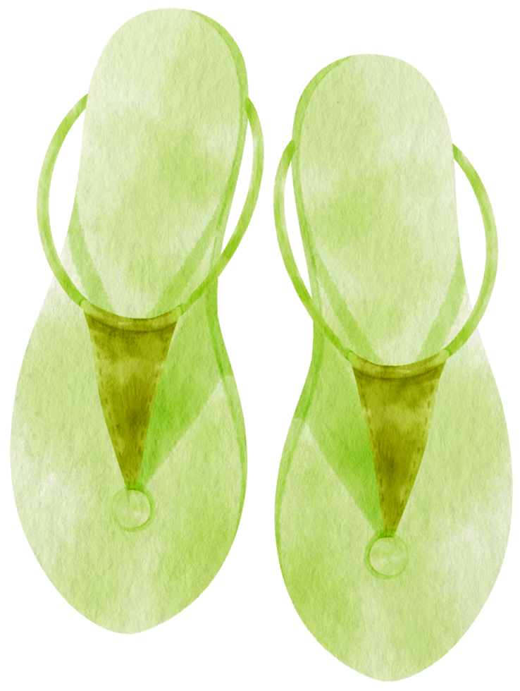ilustração em aquarela de sandálias verdes para elemento decorativo de verão png