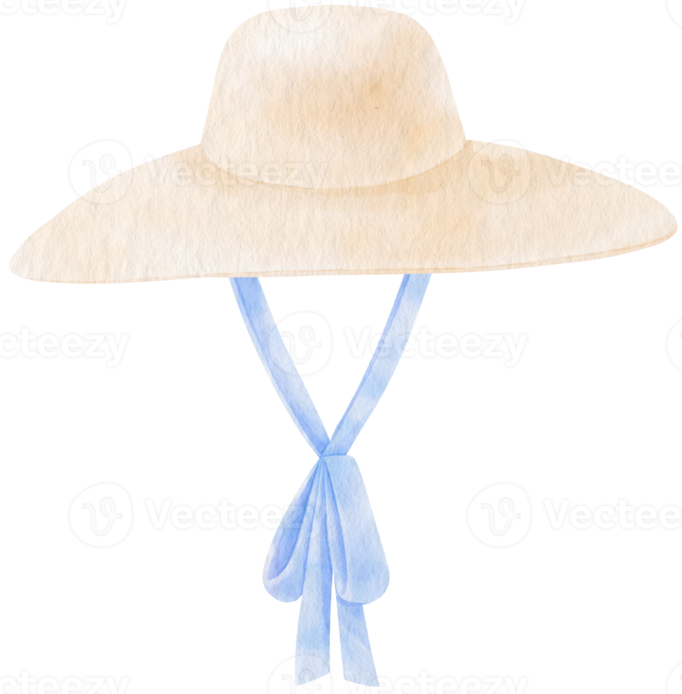 Cute White Straw Hat watercolor illustration for Summer Decorative Element png