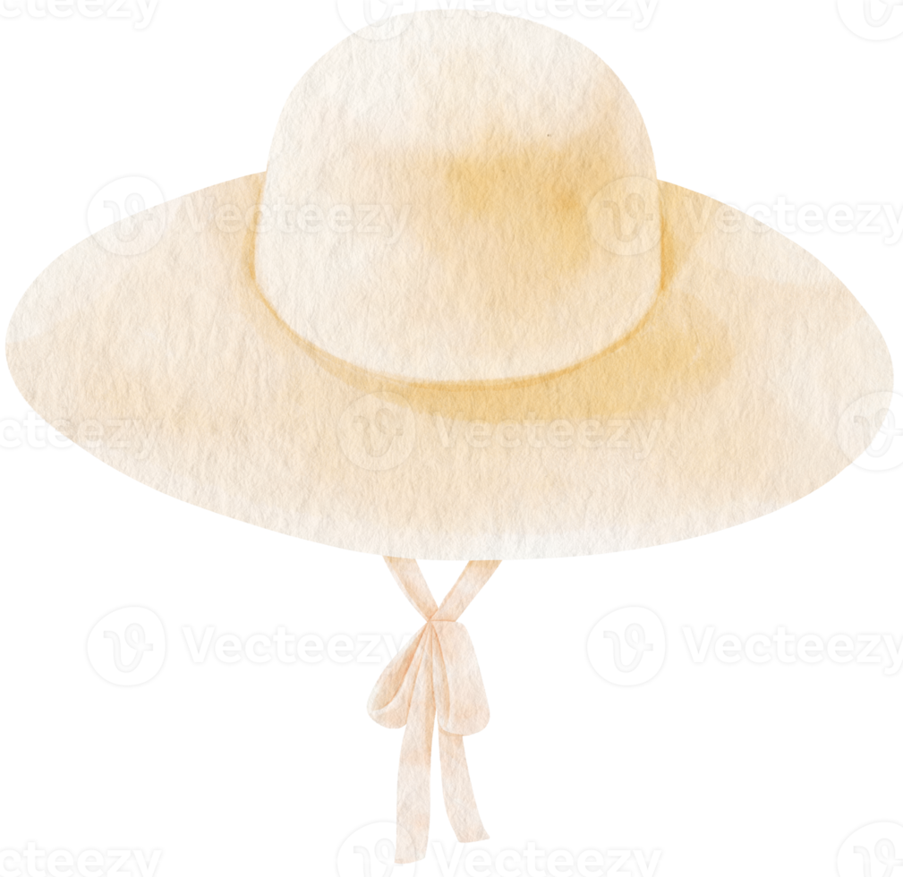 Cute White Straw Hat watercolor illustration for Summer Decorative Element png
