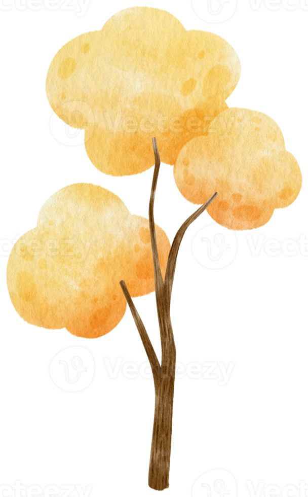 höstträd med gula löv akvarell illustration för dekorativt element png