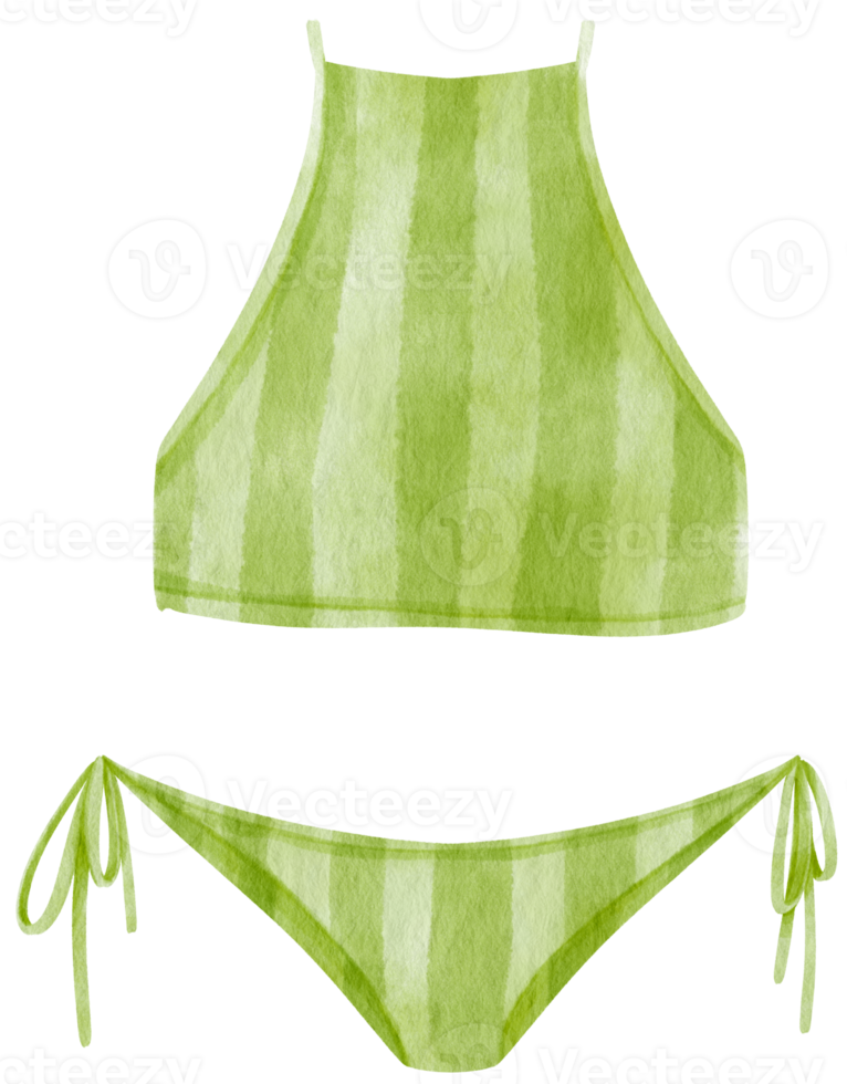 grüner zweiteiliger gestreifter Bikini in aquarellfarbenem Strandartikel png