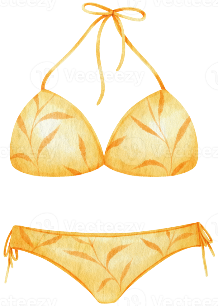 costumi da bagno bikini gialli a due pezzi stile acquerello per elemento decorativo estivo png