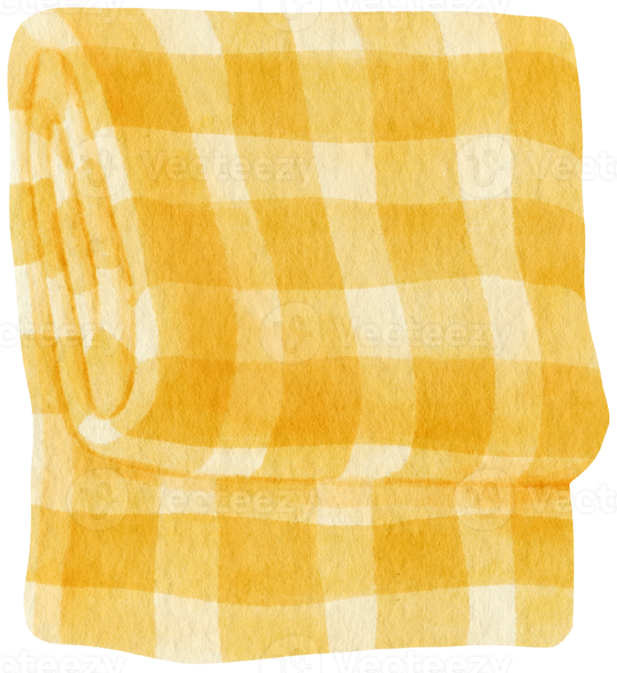 yellow Checkered Beach towel picnic blanket in watercolor png
