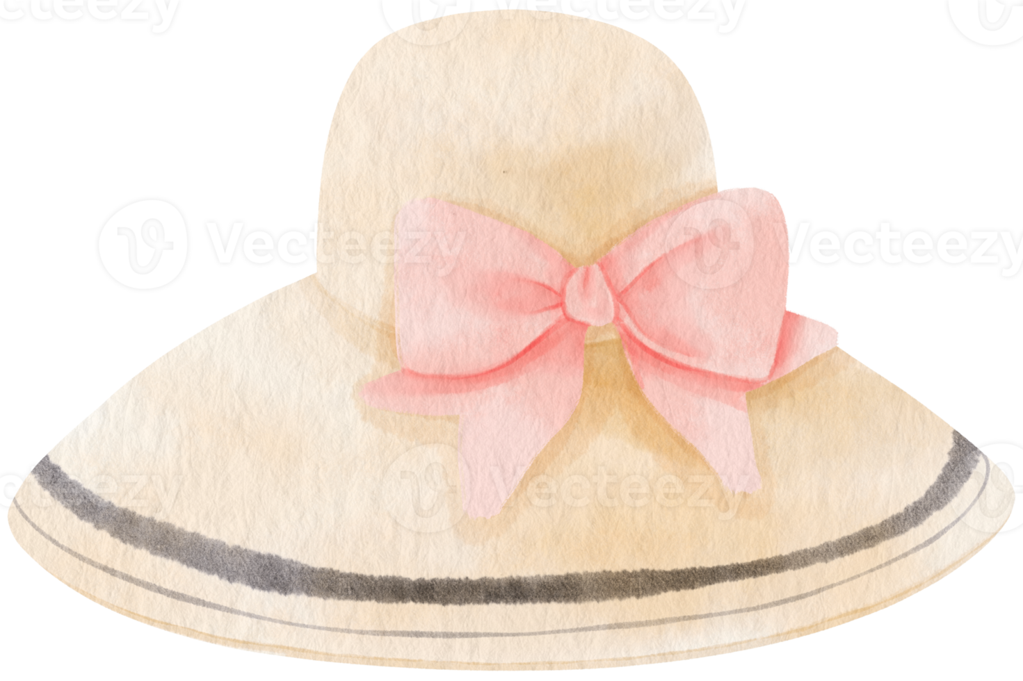 Cute White Straw Hat with ribbon watercolor illustration for Summer Decorative Element png