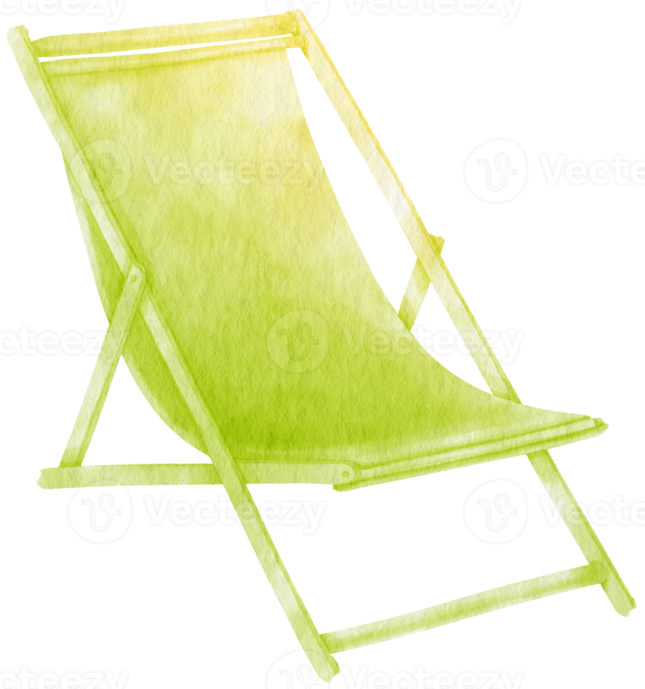 Green beach chair watercolor illustration for Summer Decorative Element png