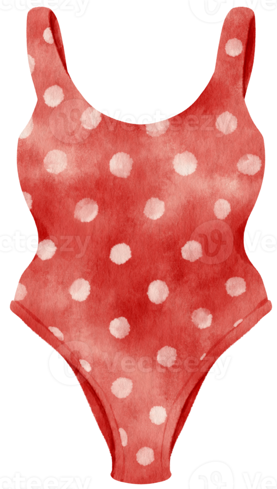 Red polka dot bikini swimsuits watercolor style for Summer Decorative Element png