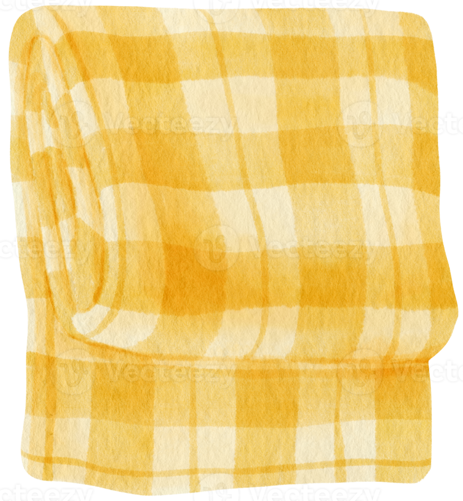 yellow Checkered Beach towel picnic blanket in watercolor png
