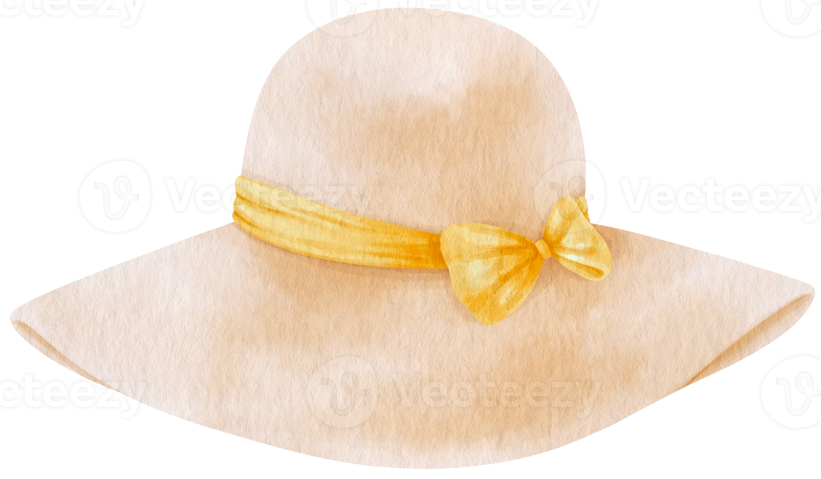 Cute White Straw Hat with ribbon watercolor illustration for Summer Decorative Element png