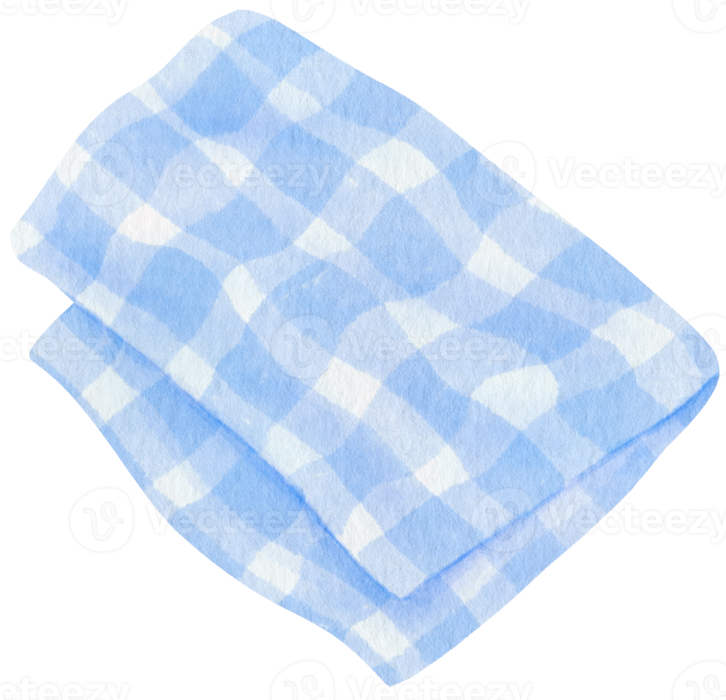 Blue Checkered Beach towel and picnic blanket in watercolor png