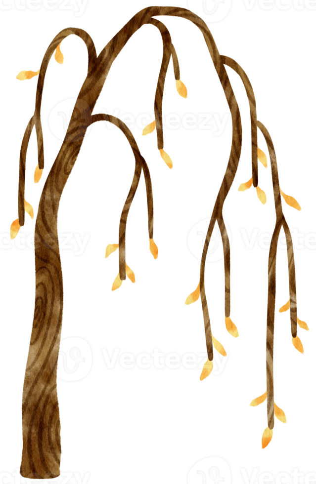 höstträd med gula löv akvarell illustration för dekorativt element png