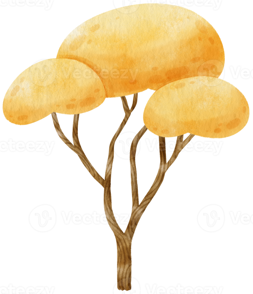 höstträd med gula löv akvarell illustration för dekorativt element png