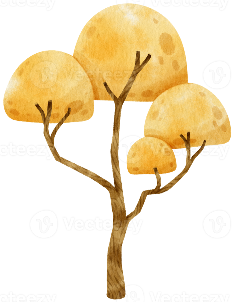 árbol de otoño con hojas amarillas ilustración acuarela para elemento decorativo png