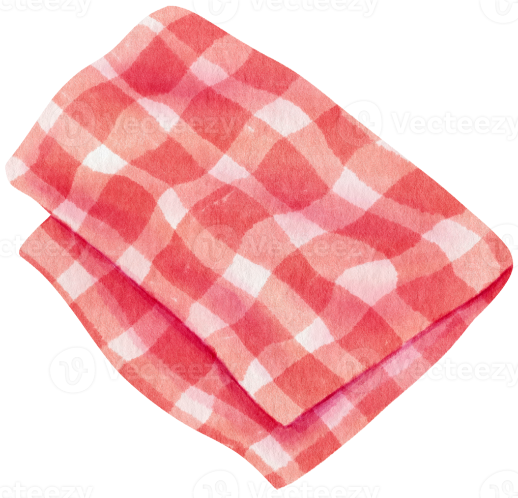 Red Checkered Beach towel picnic blanket in watercolor png