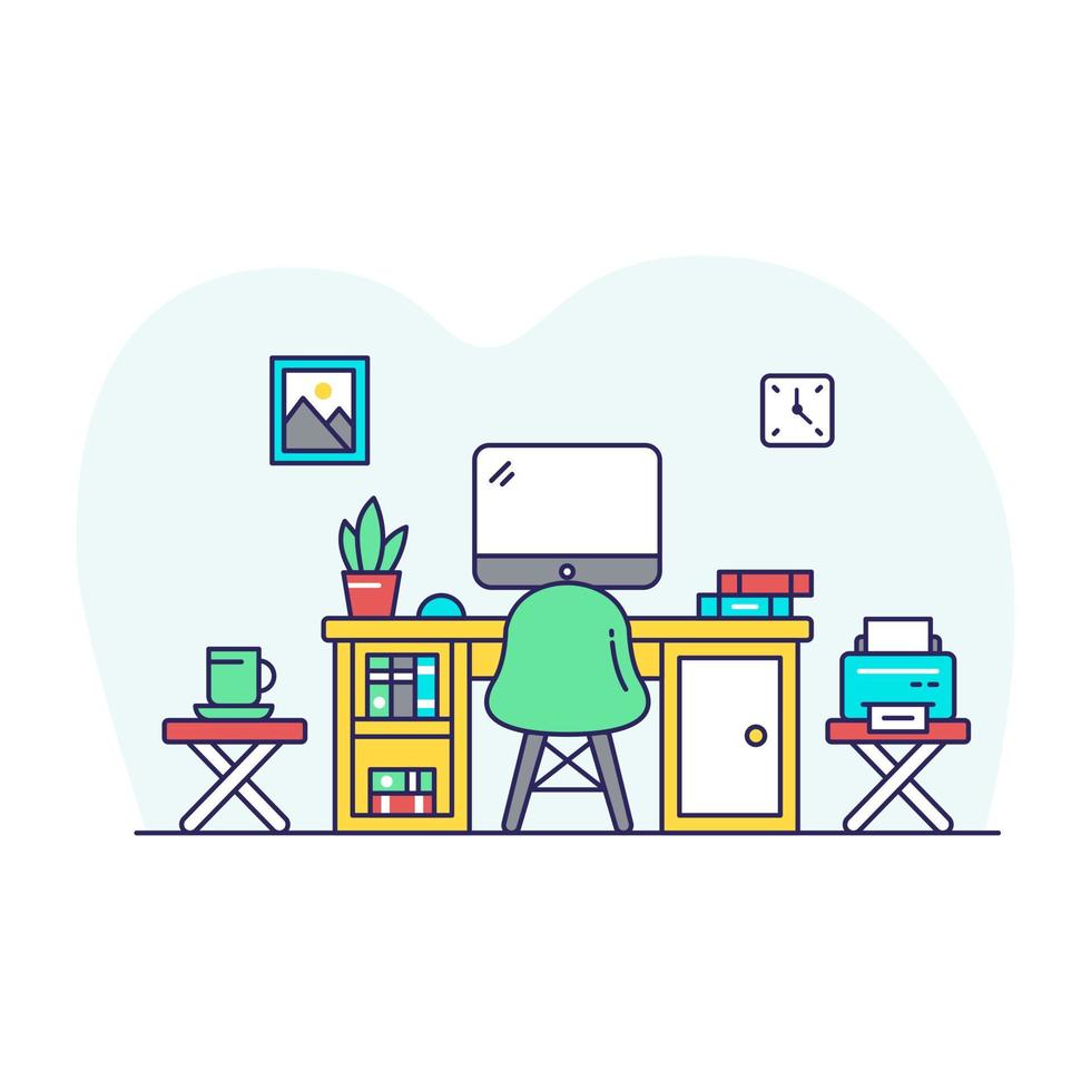 Trendy design illustration of workstation, flat vector