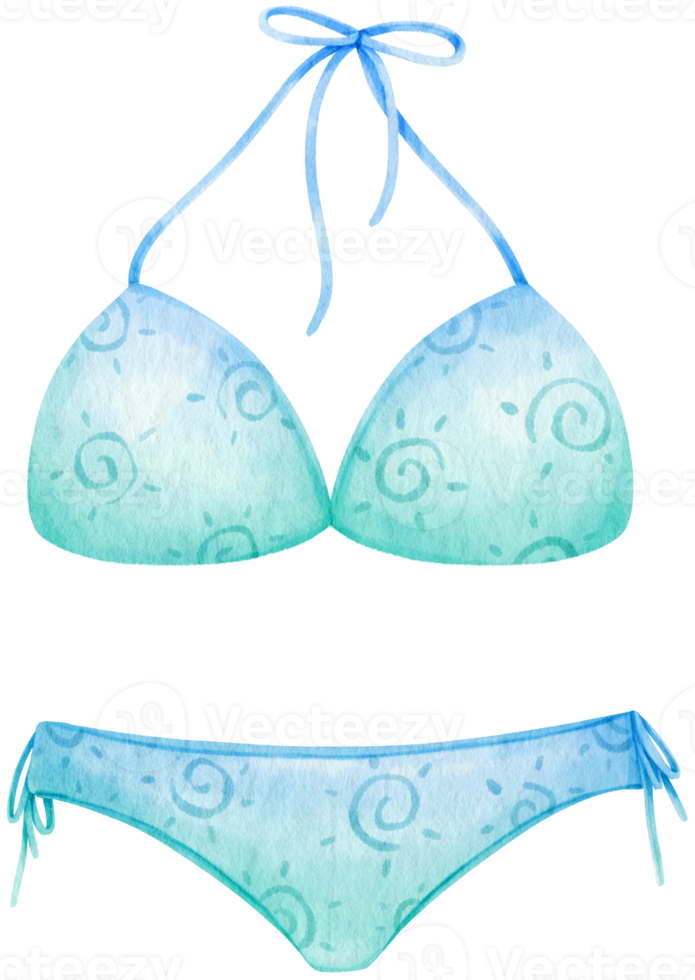 blauwe tweedelige bikini badpakken aquarel stijl voor zomer decoratief element png