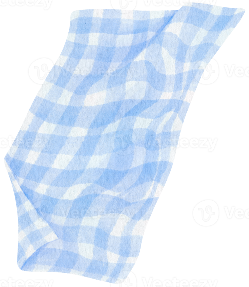 Blue Checkered Beach towel and picnic blanket in watercolor png