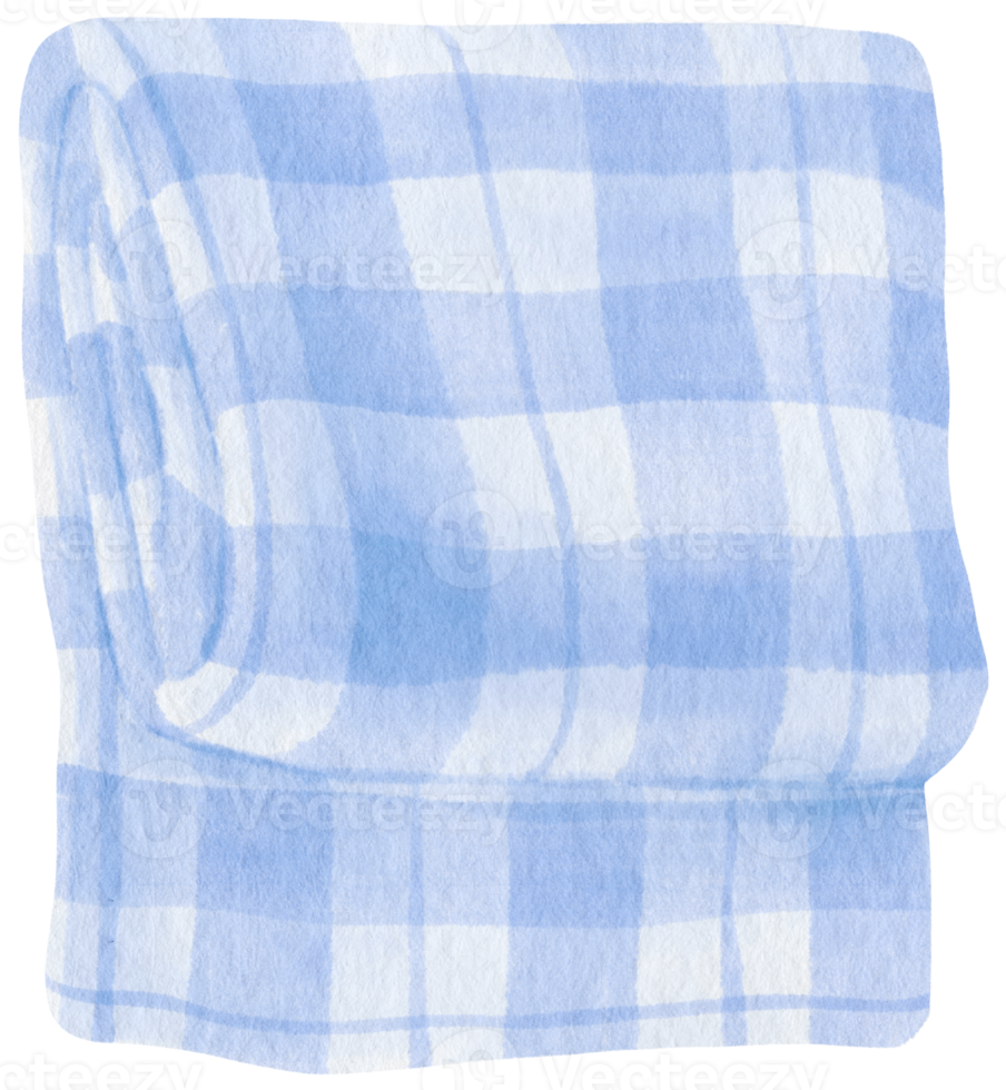 Blue Checkered Beach towel and picnic blanket in watercolor png