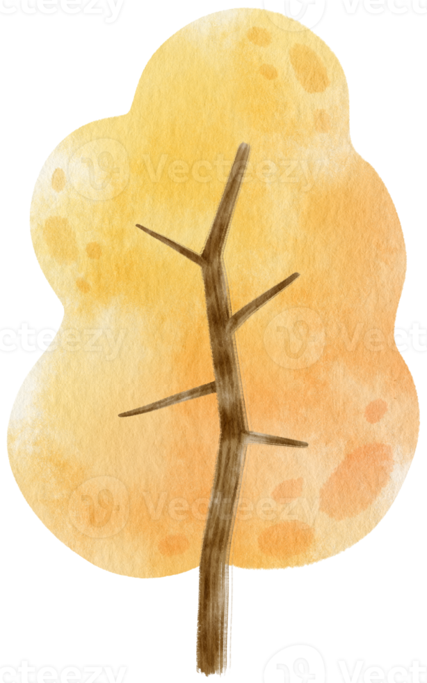 höstträd med gula löv akvarell illustration för dekorativt element png