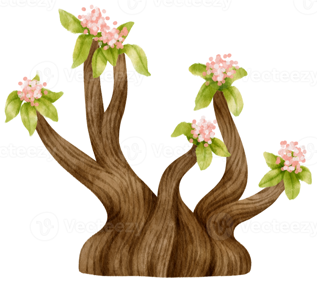 Autumn Tree with pink flowers watercolor illustration for Decorative Element png
