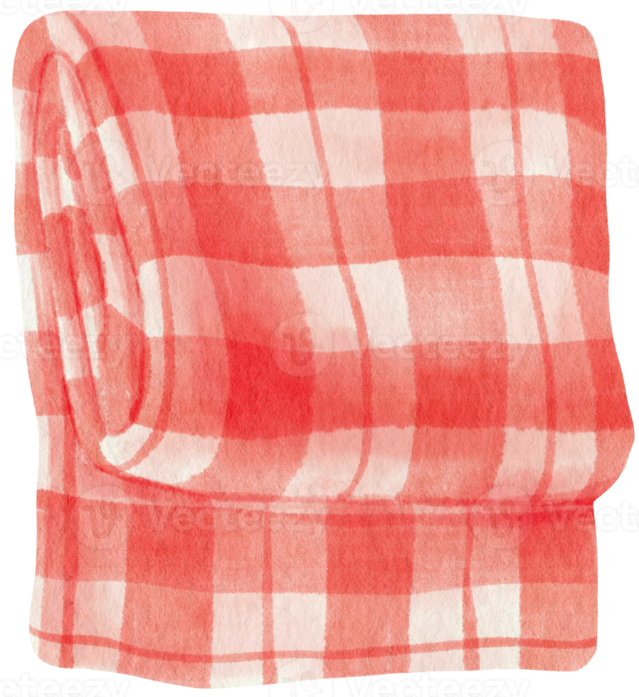 Red Checkered Beach towel picnic blanket in watercolor png