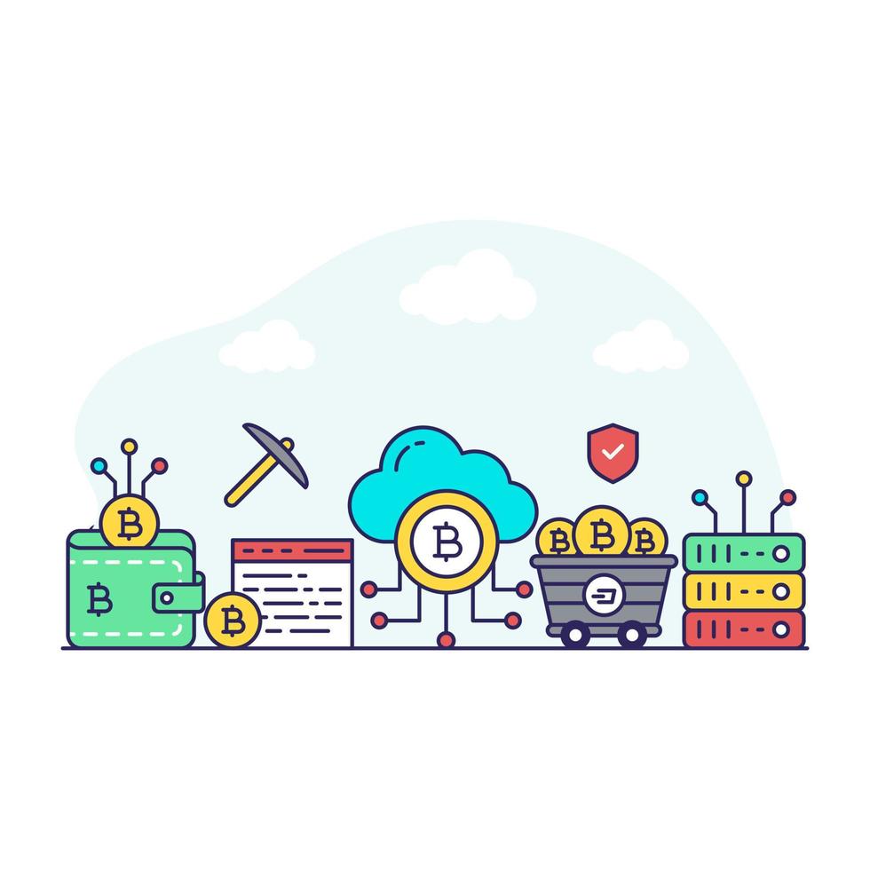 ilustración de diseño moderno de bitcoin en la nube vector