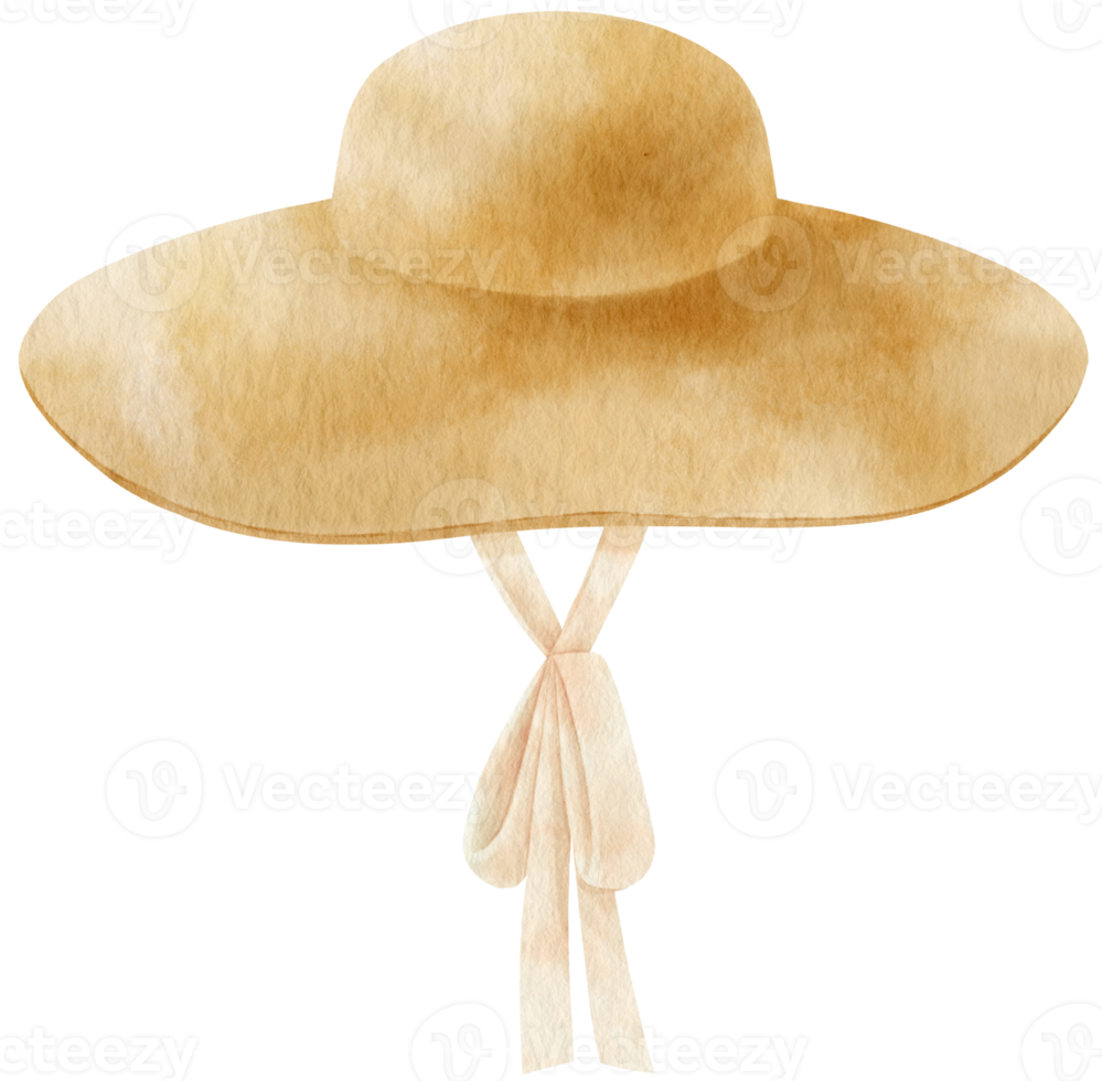 Straw Floppy hat watercolor illustration for summer fashion png