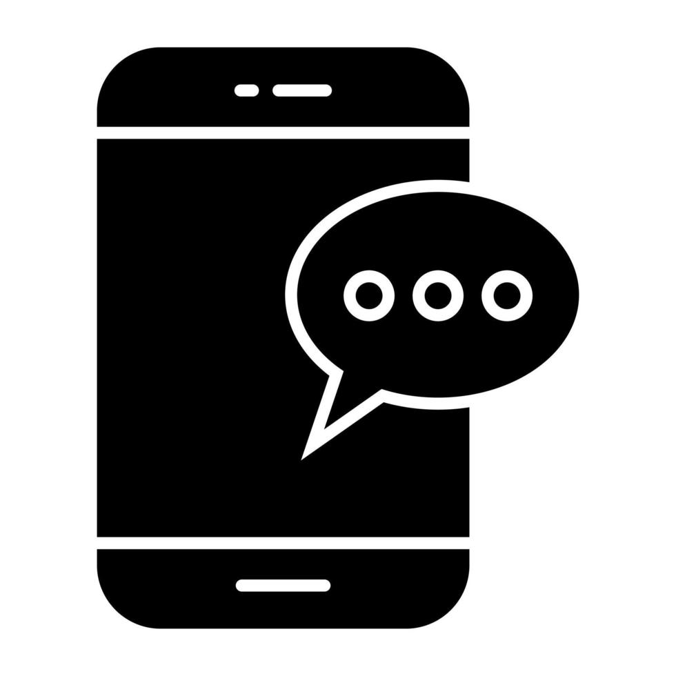 A glyph design icon of mobile chat vector