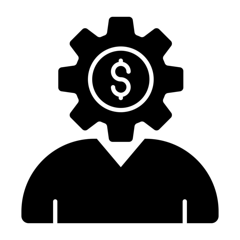 Avatar with gear inside dollar, solid design icon of financial manager vector