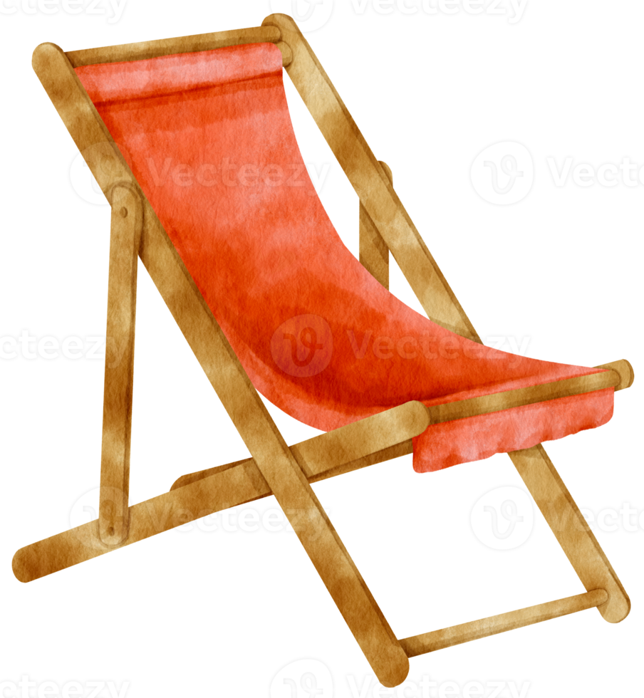 illustration aquarelle de chaise de plage en bois rouge pour élément décoratif d'été png