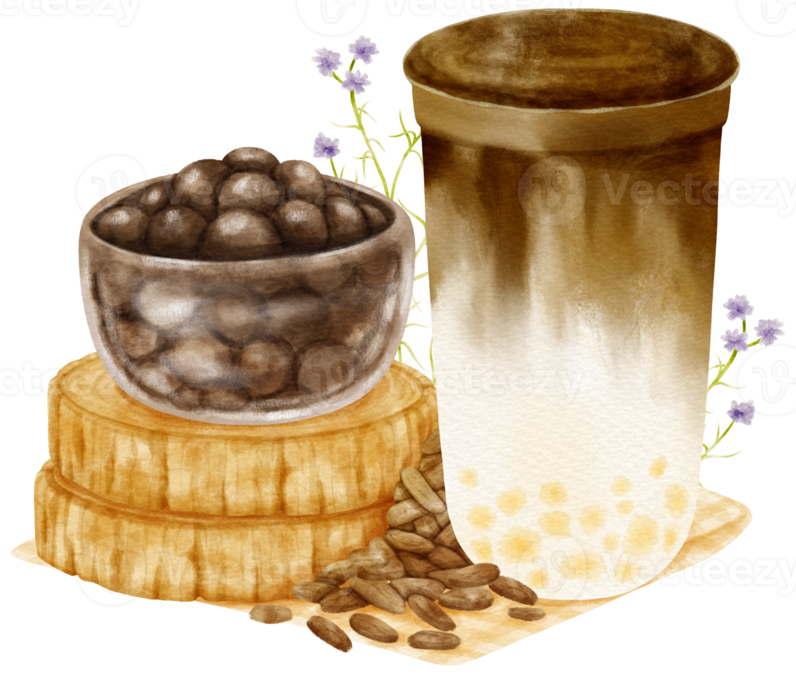 chocolate bubble tea drink composition watercolor png