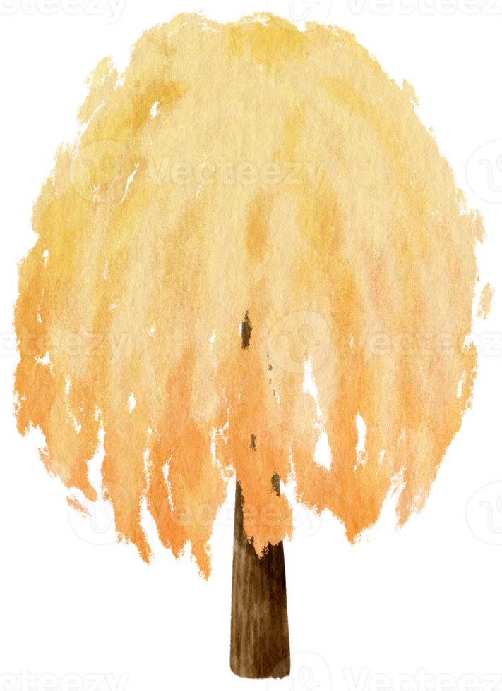 höstträd med gula löv akvarell illustration för dekorativt element png