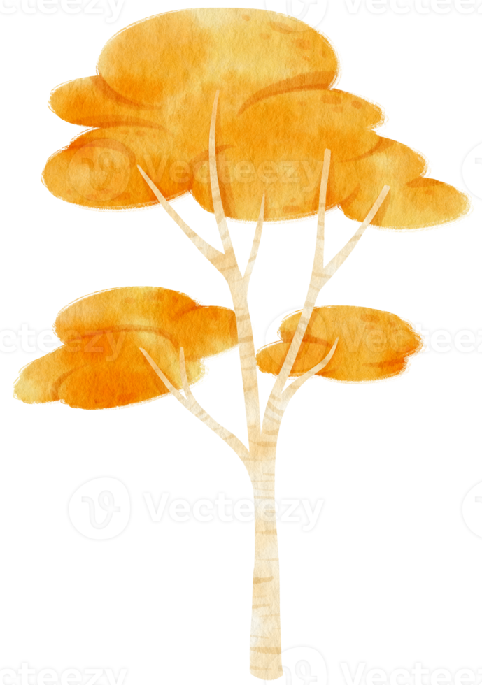 höstträd med gula löv akvarell illustration för dekorativt element png