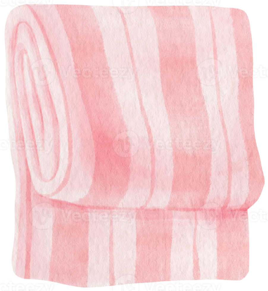 serviette de plage rose rayée couverture de pique-nique style aquarelle png