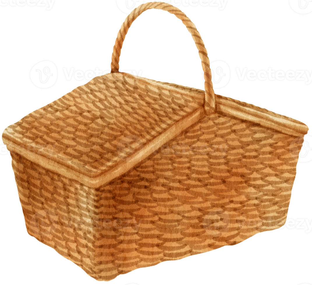 cesta de picnic de ratán vintage en accesorios de playa de acuarela png