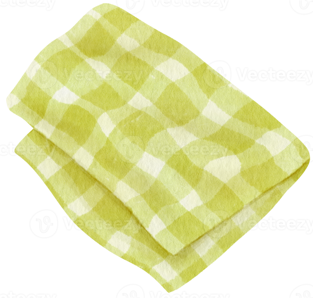 Green Checkered Beach towel and picnic blanket watercolor png