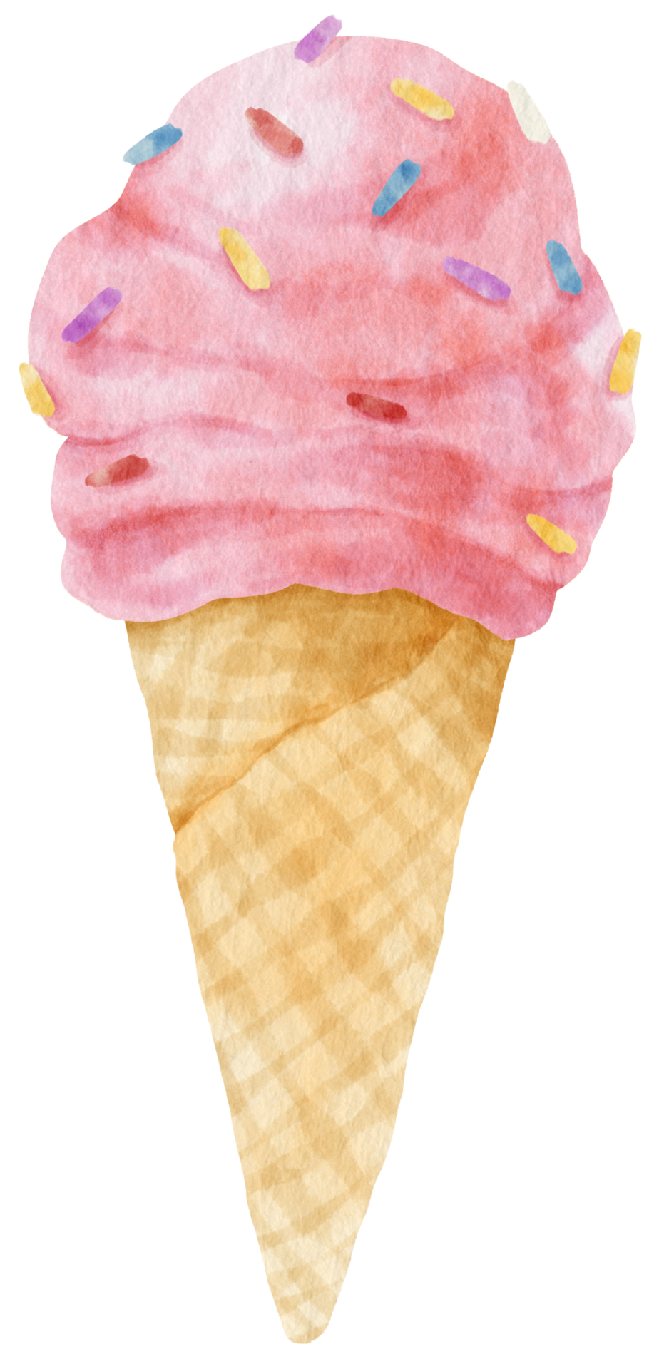 Strawberry ice cream cone in watercolor summer decor element 9787678 PNG