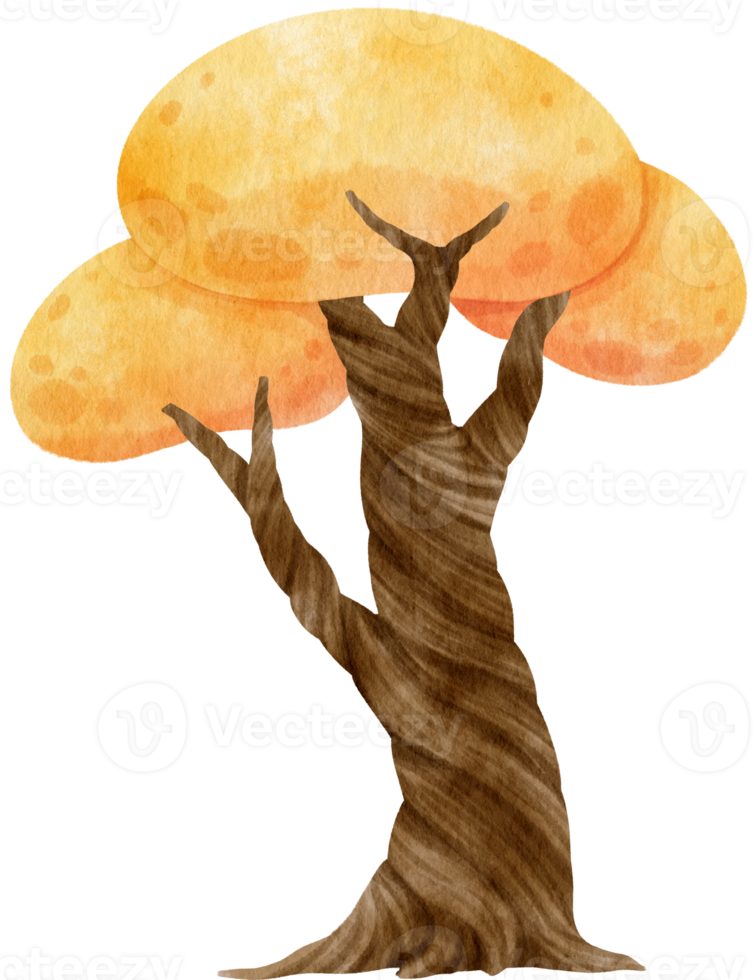 Autumn Tree with Yellow leaves watercolor illustration for Decorative Element png