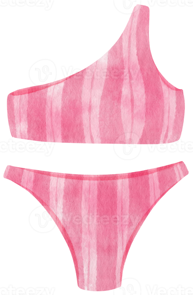 Pink stripes two piece bikini swimsuits watercolor style for Decorative Element png