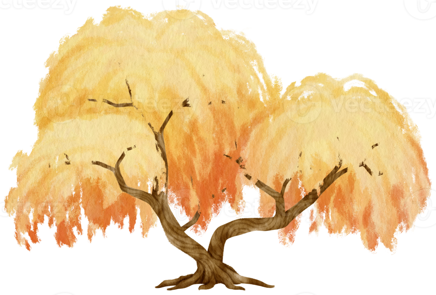 herbstbaum mit gelben blättern aquarellillustration für dekoratives element png