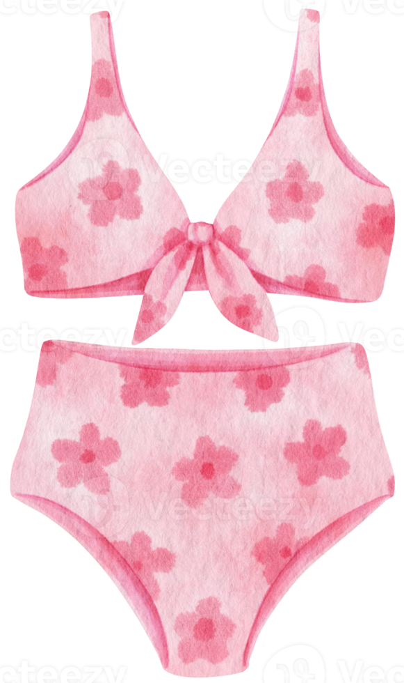 Pink two piece bikini swimsuits watercolor style for Decorative Element png