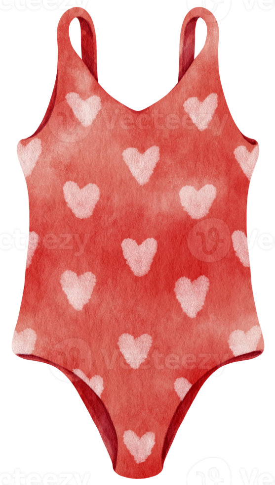 Red polka dot bikini swimsuits watercolor style for Summer Decorative Element png