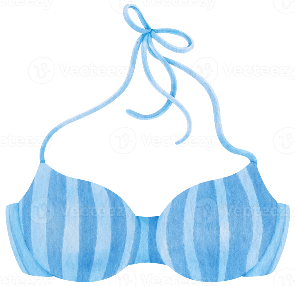 Blue stripes bikini swimsuits watercolor style for summer decorative element png