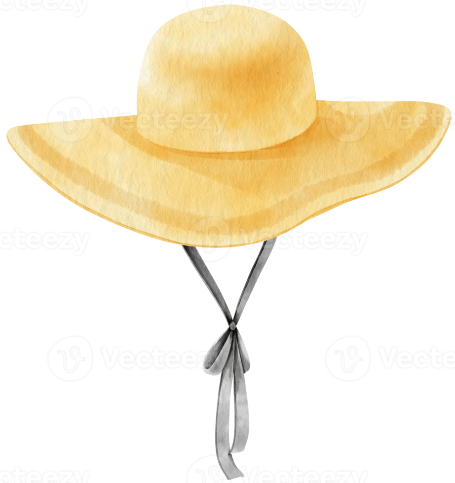Cute Yellow Straw Hat watercolor illustration for Summer Decorative Element png