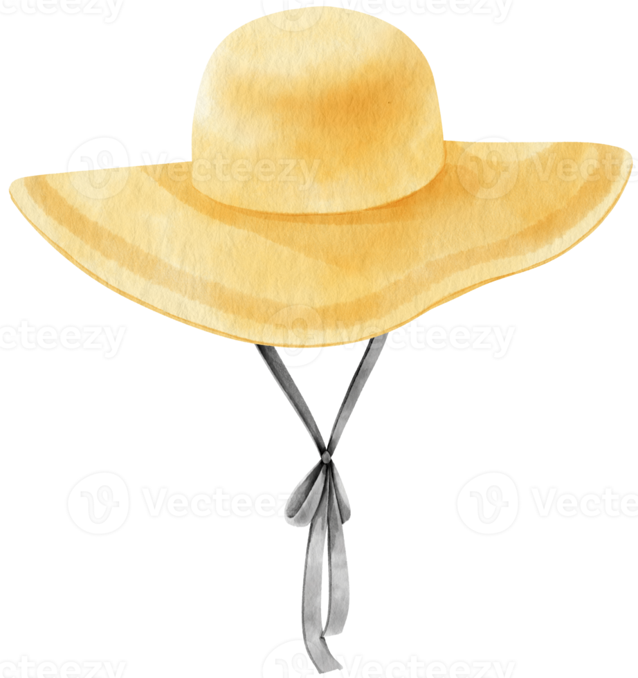 söt gul stråhatt akvarellillustration för sommarens dekorativa element png