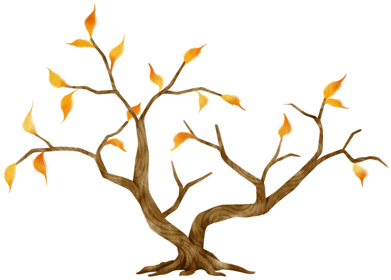 árbol de otoño con hojas amarillas ilustración acuarela para elemento decorativo png