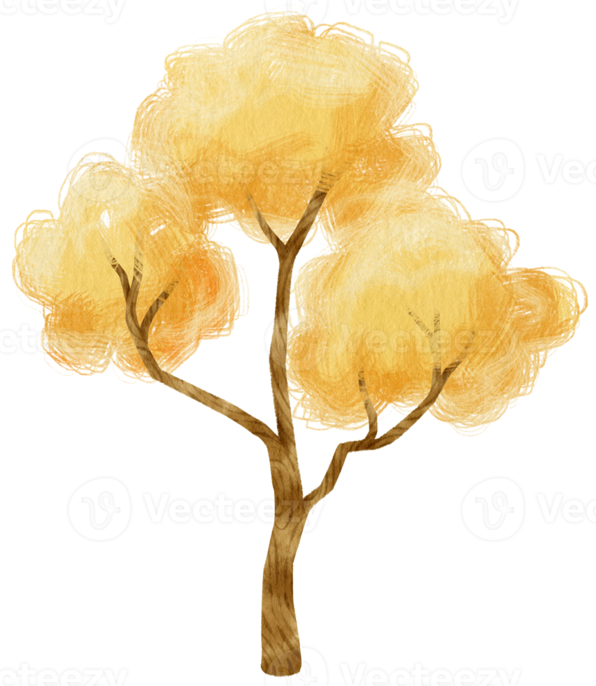 herbstbaum mit gelben blättern aquarellillustration für dekoratives element png