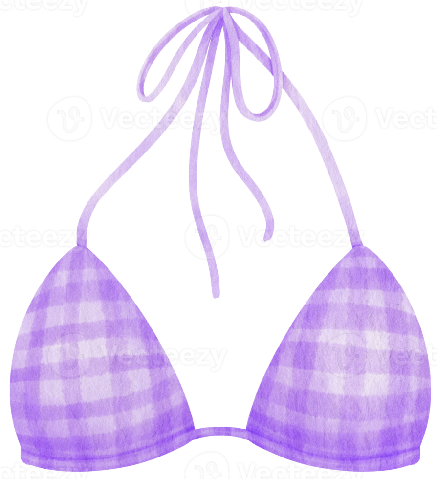 costumi da bagno bikini a due pezzi con motivo a scacchi viola in stile acquerello per elemento decorativo png