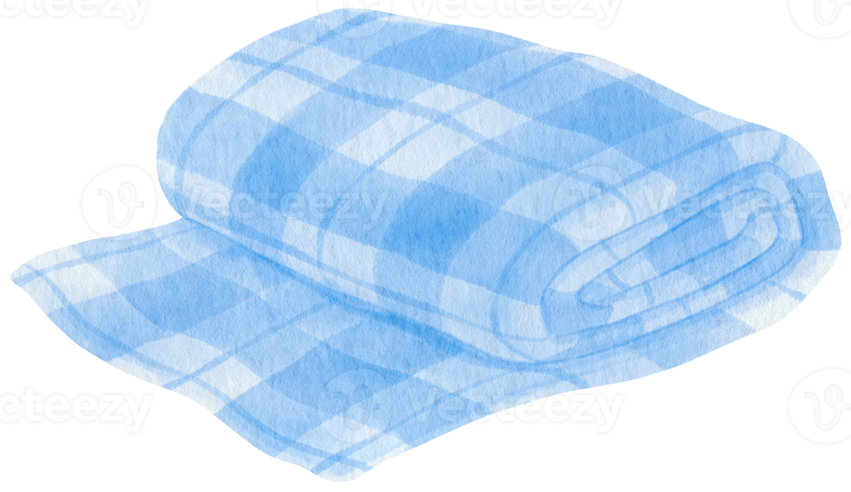 Blue Checkered Beach towel and picnic blanket in watercolor png