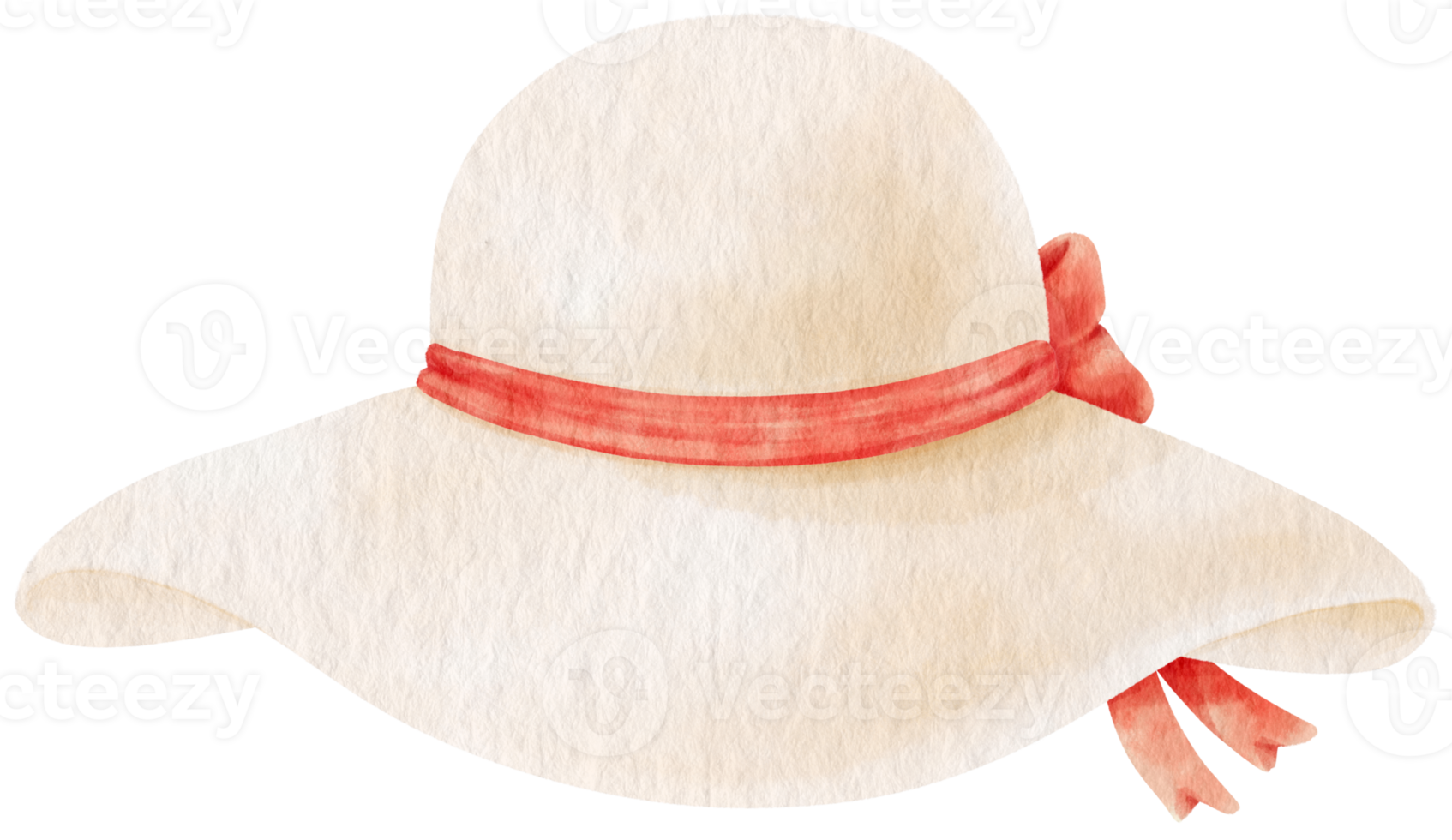 Cute White Straw Hat with ribbon watercolor illustration for Summer Decorative Element png